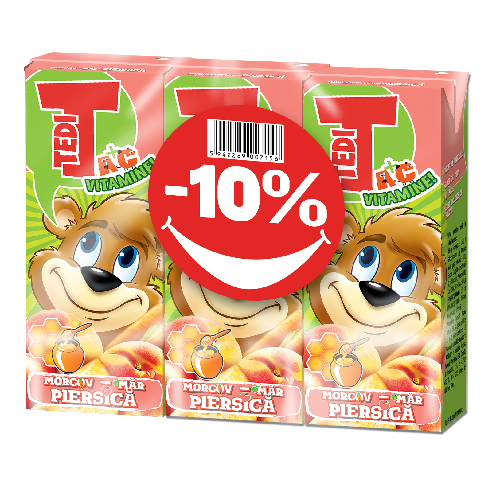 Tedi Suc Piersică/Morcov/Mar 200mL 3Buc.