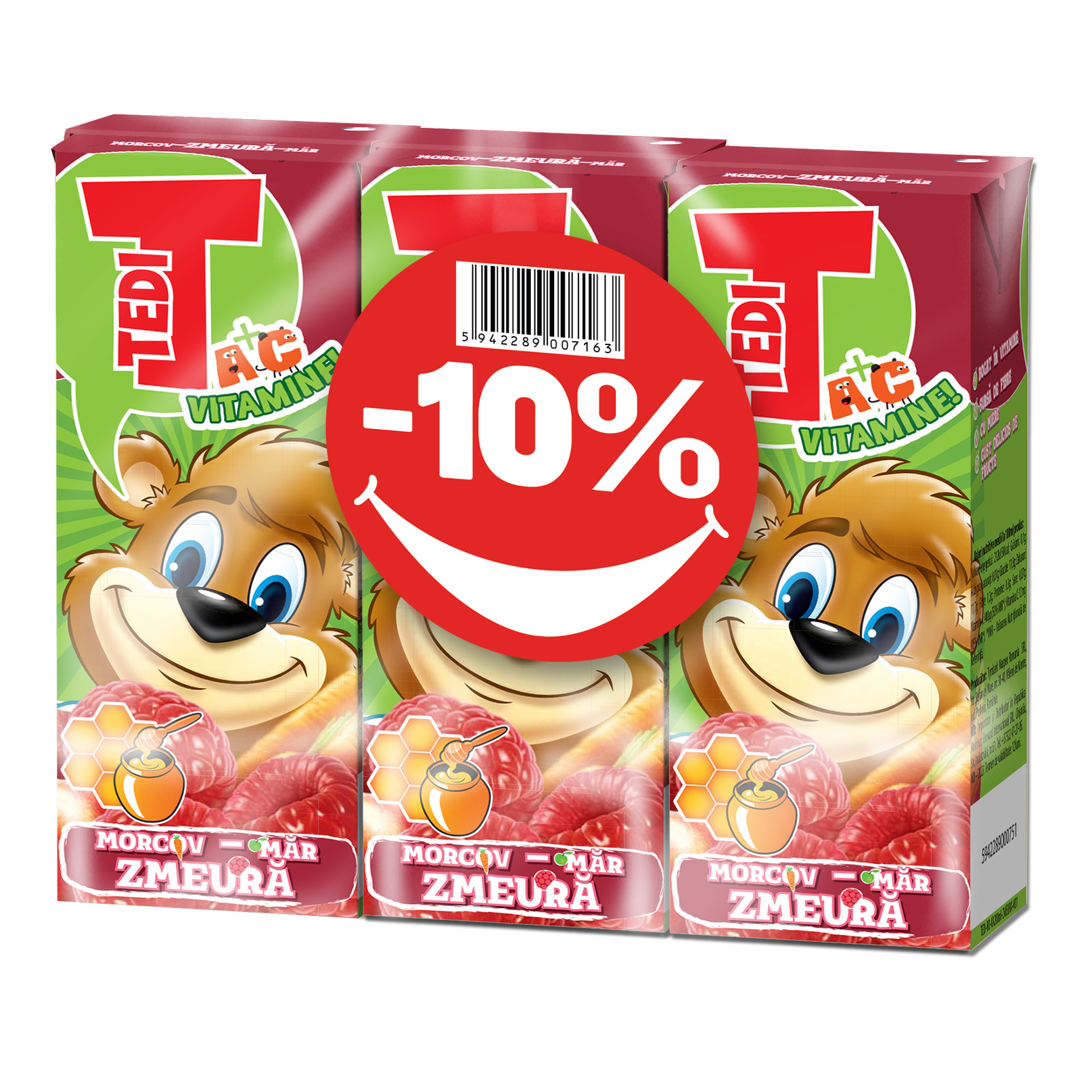 Tedi Suc Zmeură/Morcov/Mar 200mL 3Buc.