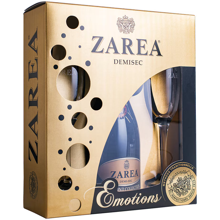 Pachet Zarea Emotions Diamond Alb + 2 Pahare Demisec